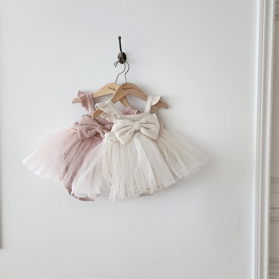 Baby Ruffle Shoulder Sleeveless Front Bow Tutu Dress Romper (3-18m) - 2 Colors - AT NOON STORE