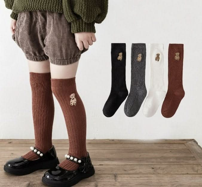 Toddler Bear Embroidery Knee Socks (1-6y) - 4 Colors - AT NOON STORE