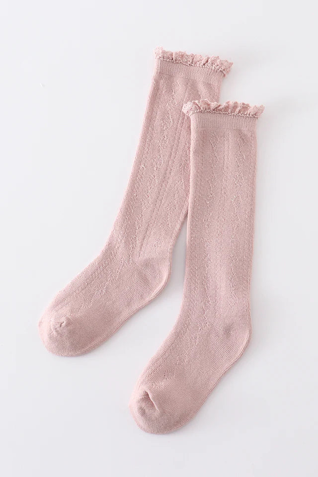 Knit Lace Knee High Socks (18m-6y) - Pink - AT NOON STORE