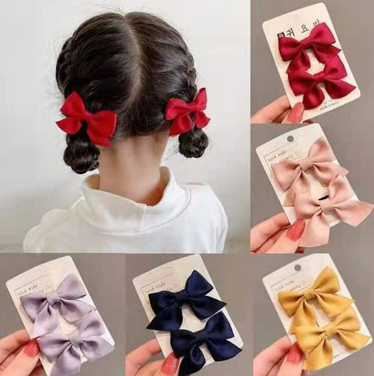 Girls Satin Bow Hair Clips (2pk) - 8 Colors - AT NOON STORE