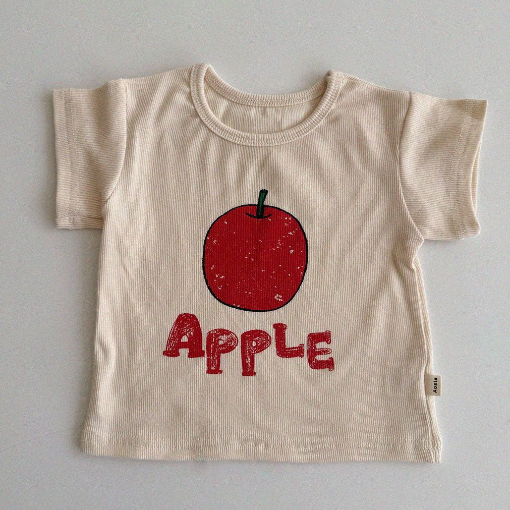Baby/Toddler Aosta SS25 APPLE Ribbed Short Sleeve Top (3m-5y)- Ivory - AT NOON STORE