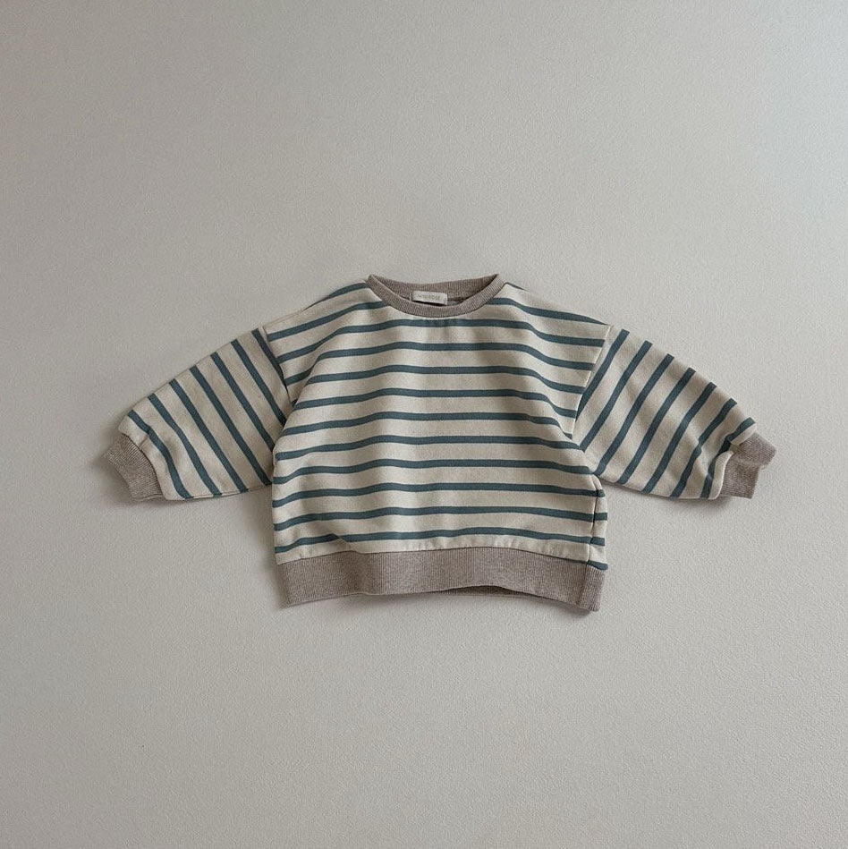 Toddler Crewneck Stripe Long Sleeve Sweatshirt (10m-4y) - Green Stripe - AT NOON STORE