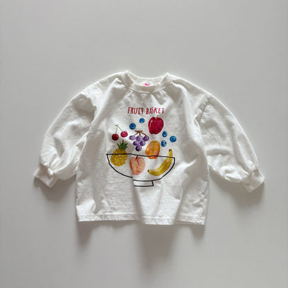 Toddler F26 FRUIT BASKET Long Sleeve Longline Top (1-6y) - Ivory