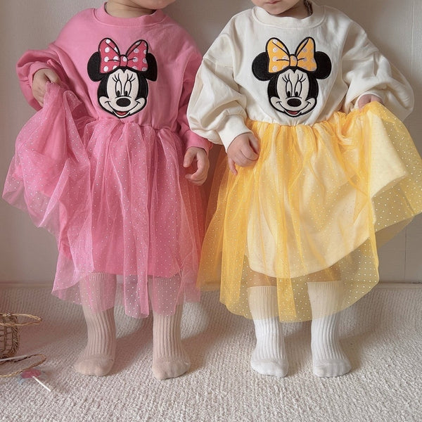 Toddler Puff Sleeve Soft Cotton Minnie Tulle Dress (15m-7y) - 2 Colors