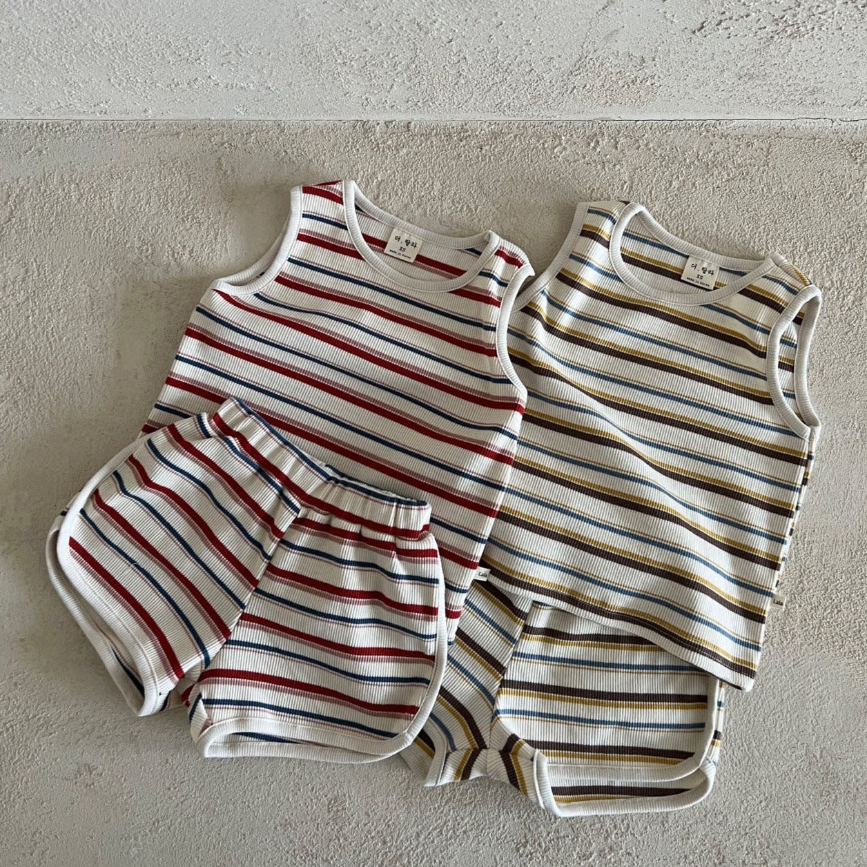 Toddler Lala Multi-Stripe Ribbed Tank Top and Shorts Set (1-6y) - 2 Colors - AT NOON STORE