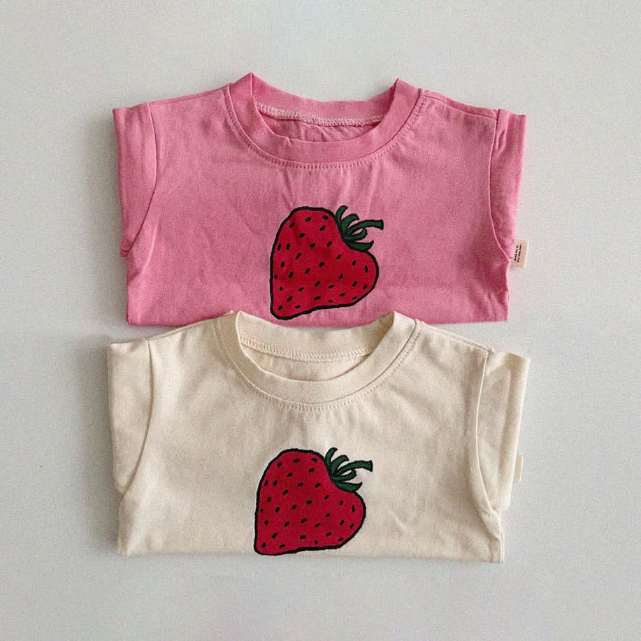 Baby/Toddler Aosta S25 Big Strawberry Print Long Sleeve Basic Top (3m-5y)- 2 Colors - AT NOON STORE