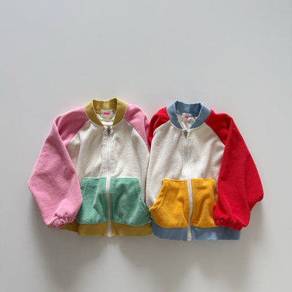 Toddler SP26 Terry Cloth Colorblock Raglan Jacket (1-6y) - Red - AT NOON STORE