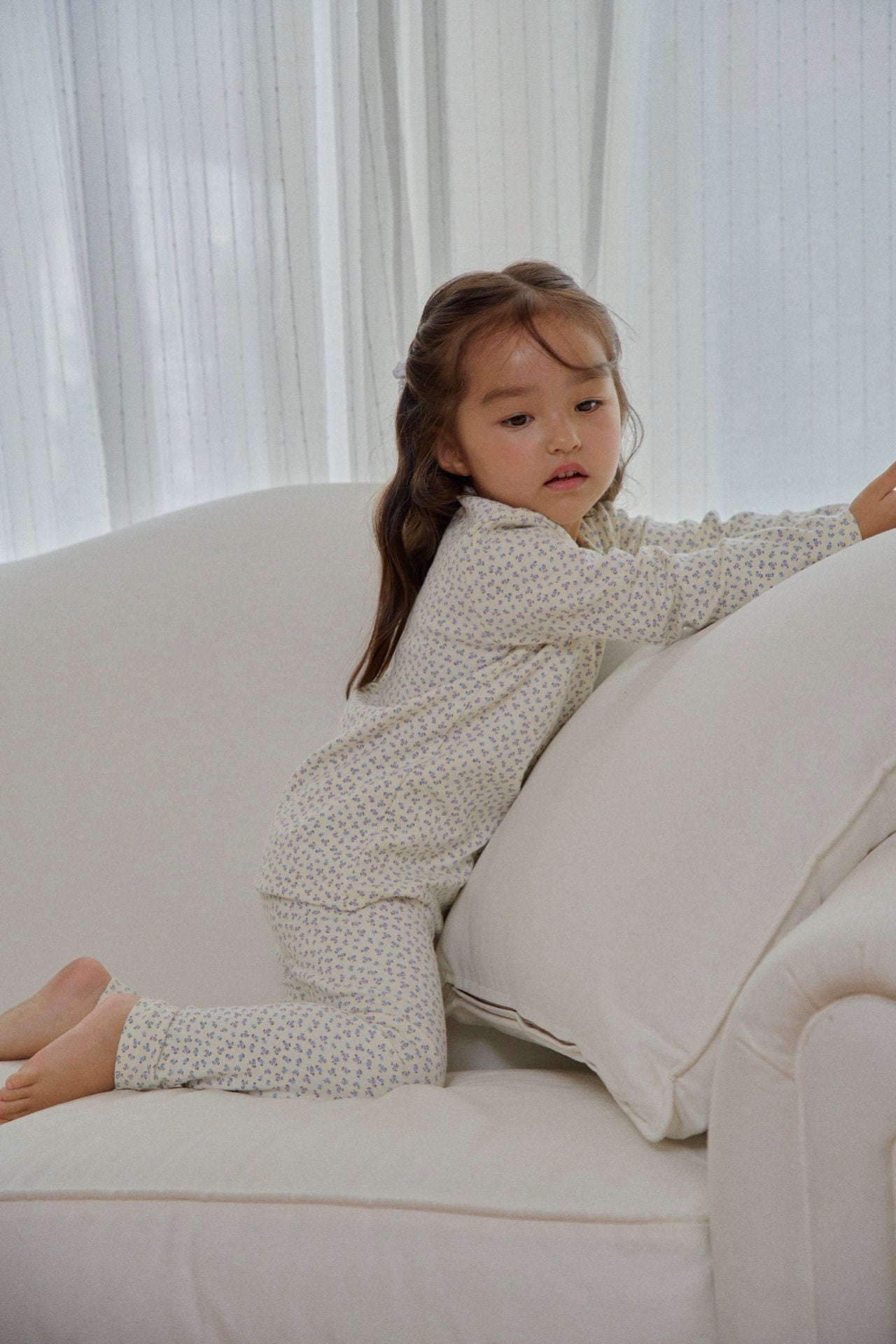 Kids F25 Floral Long Sleeve Top and Pants Set (1-6y) - Floral Ivory