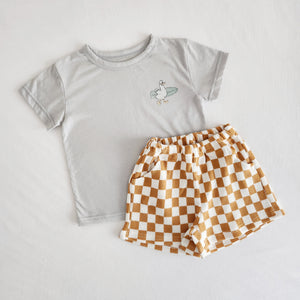 Toddler Graphic Print T-Shirt and Checker Shorts Set (1-5y) - Mustard Shorts