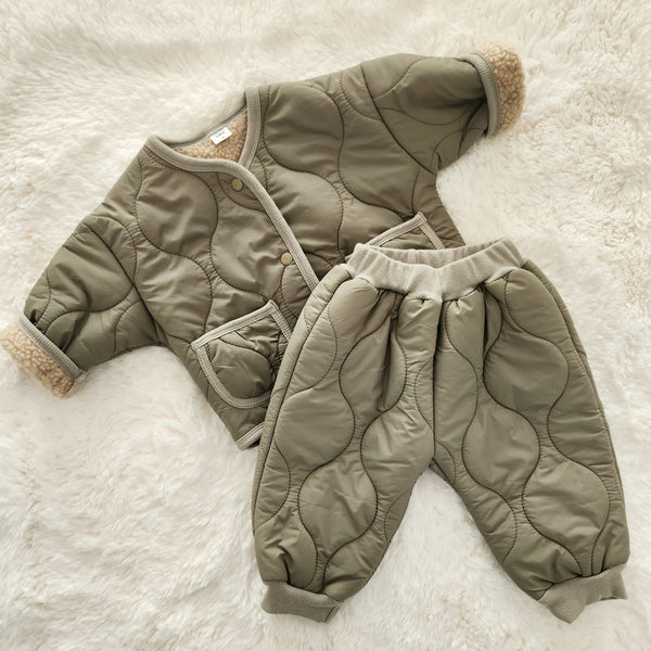 Toddler Sherpa Fleece-Lined Quilted Jacket and Matching Pants (6m-3y) - Olive