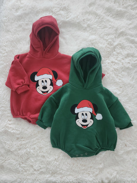 Baby Santa Mickey Print Hoodie Romper (6-18m) - 2 Colors