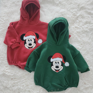 Baby Santa Mickey Print Hoodie Romper (6-18m) - 2 Colors