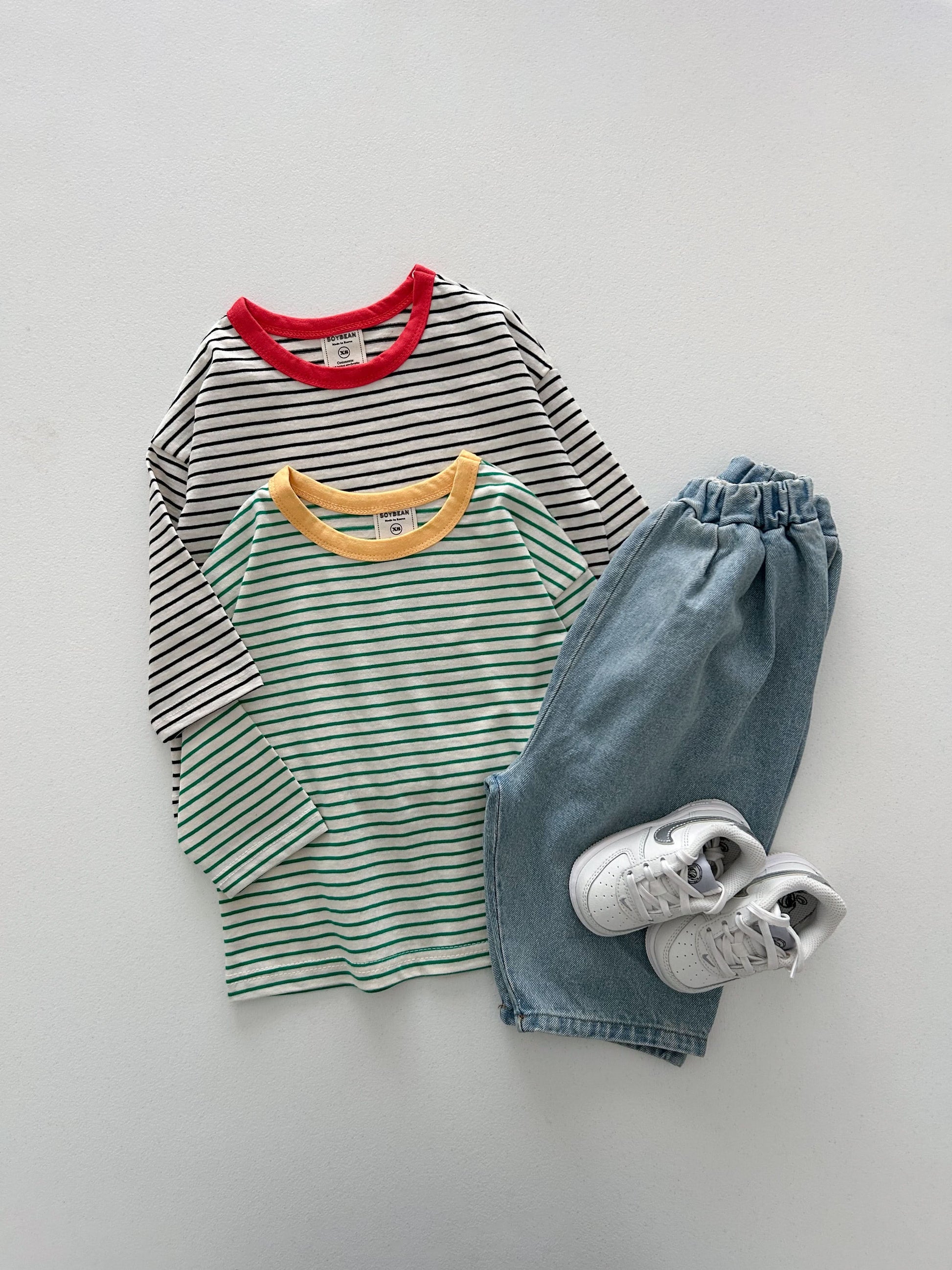 Kids Soy S25 Contrast Neckline Stripe Long Sleeve Top (1-9y) - 2 Colors - AT NOON STORE