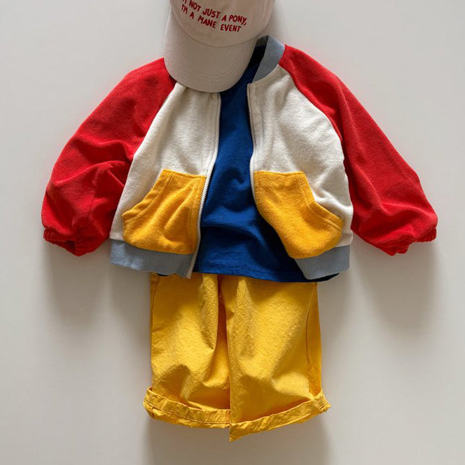 Toddler SP26 Terry Cloth Colorblock Raglan Jacket (1-6y) - Red - AT NOON STORE