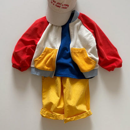 Toddler SP26 Terry Cloth Colorblock Raglan Jacket (1-6y) - Red - AT NOON STORE