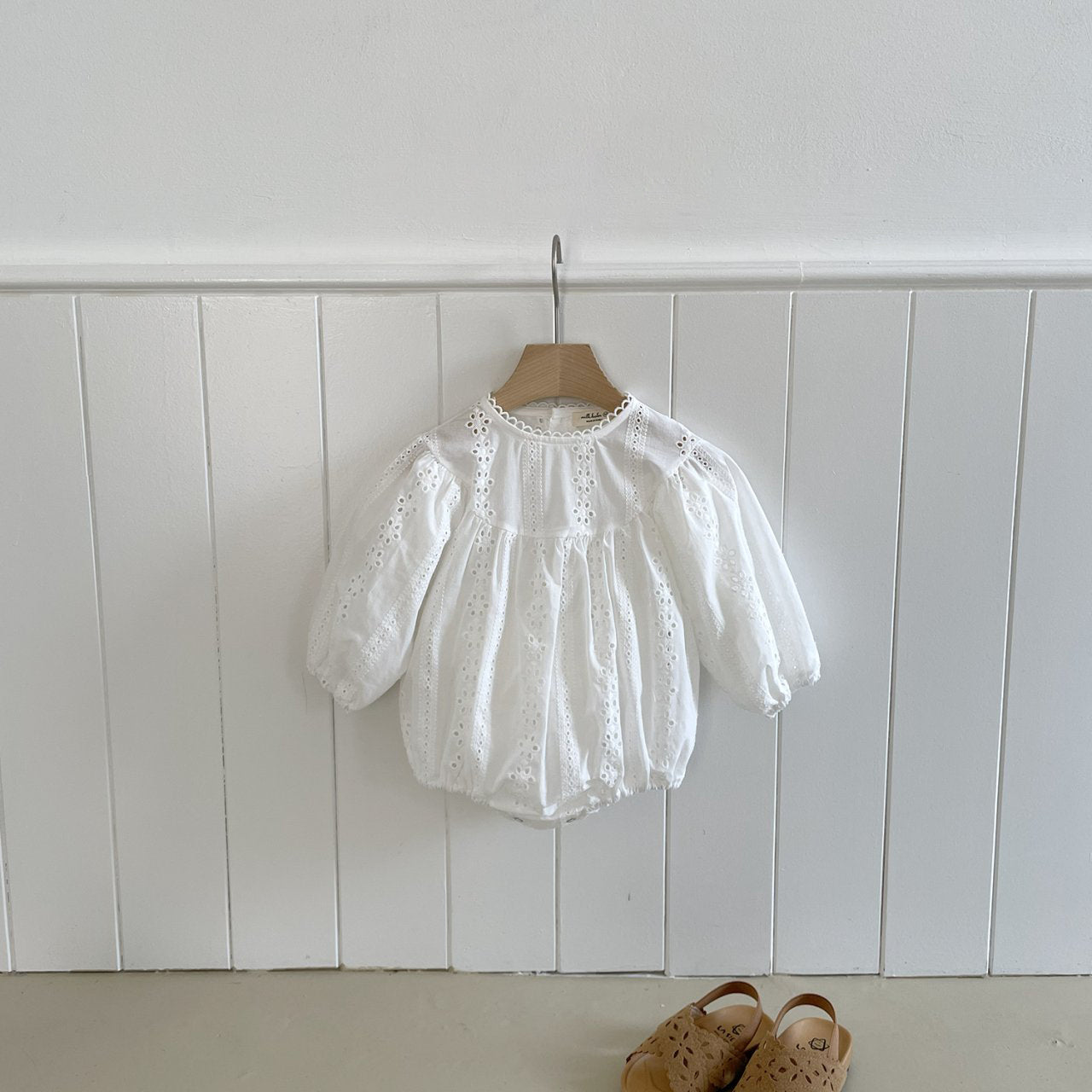 Baby Milk SP26 Eyelet Bubble Romper (3-18m) - Ivory