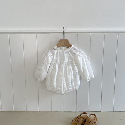 Baby Milk SP26 Eyelet Bubble Romper (3-18m) - Ivory