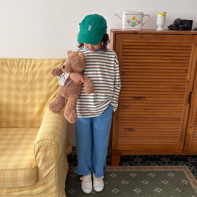 Toddler SP26 Multi Stripe Long Sleeve Loose Fit Top  (1-6y) - Blue - AT NOON STORE