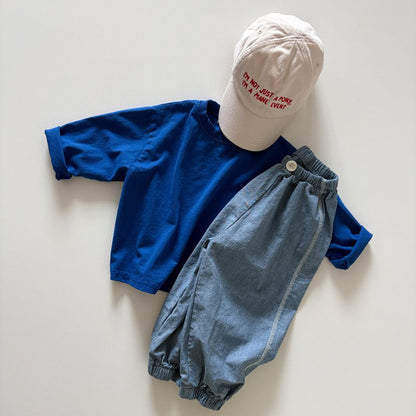 Toddler SP26 Basic Long Sleeve Loose Fit Top  (1-6y) - Blue - AT NOON STORE