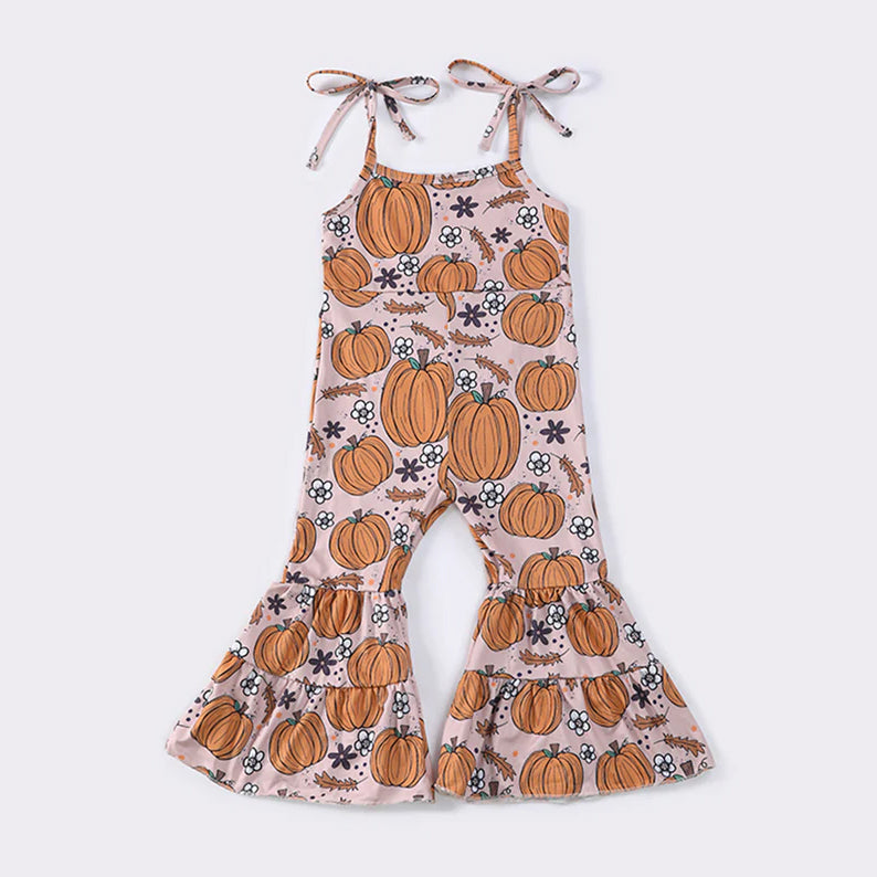 Pumpkin Graphic Print Strap Jumpsuit (12m-7y)