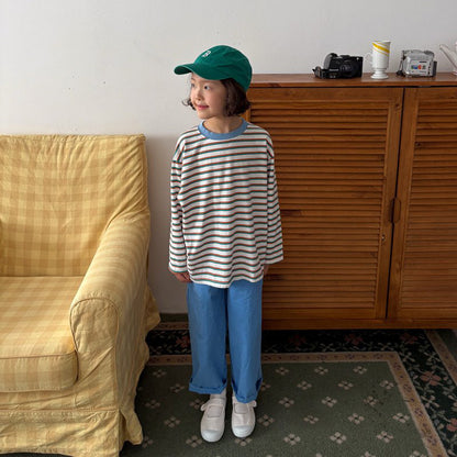 Toddler SP26 Multi Stripe Long Sleeve Loose Fit Top  (1-6y) - Blue - AT NOON STORE