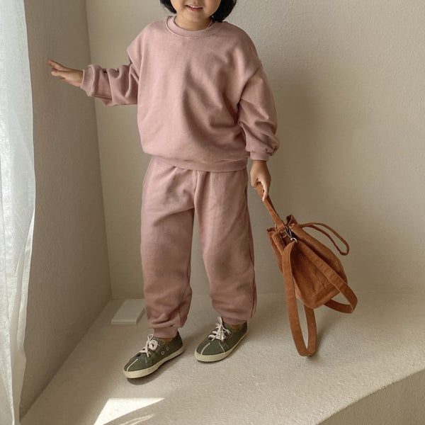 Kids SP24 Soft Cotton Sweatshirt & Jogger Pants Set (1-6y) - Dusty Pink