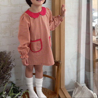Toddler F26 Floral Peter Pan Collar Pocket Dress (1-6y) - Orange