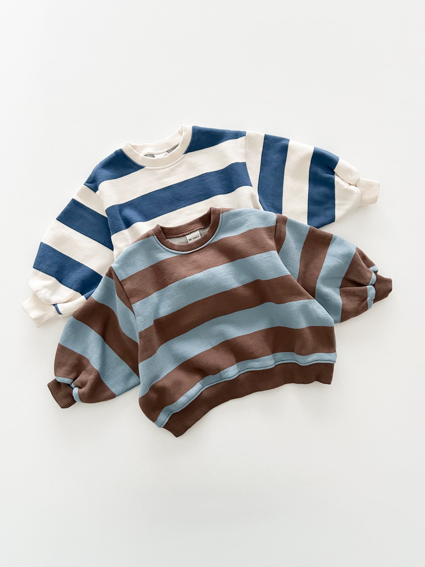 Toddler W25 Oversized Brushed Cotton Stripe Sweatshirt (1-6y) - Sky Brown