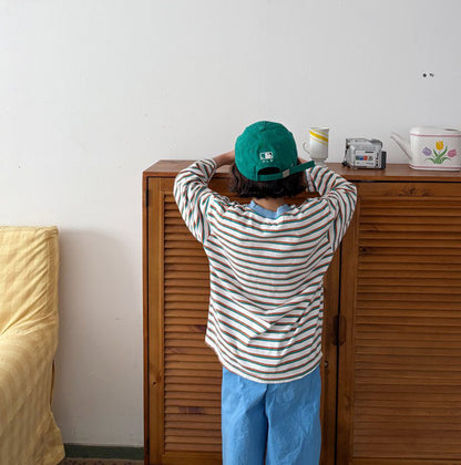 Toddler SP26 Multi Stripe Long Sleeve Loose Fit Top  (1-6y) - Blue - AT NOON STORE