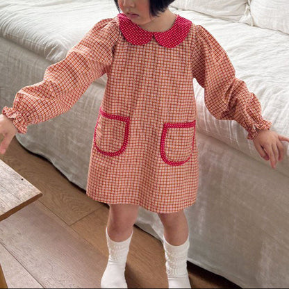 Toddler F26 Floral Peter Pan Collar Pocket Dress (1-6y) - Orange