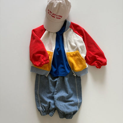 Toddler SP26 Terry Cloth Colorblock Raglan Jacket (1-6y) - Red - AT NOON STORE