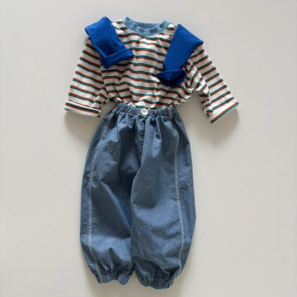 Toddler SP26 Multi Stripe Long Sleeve Loose Fit Top  (1-6y) - Blue - AT NOON STORE
