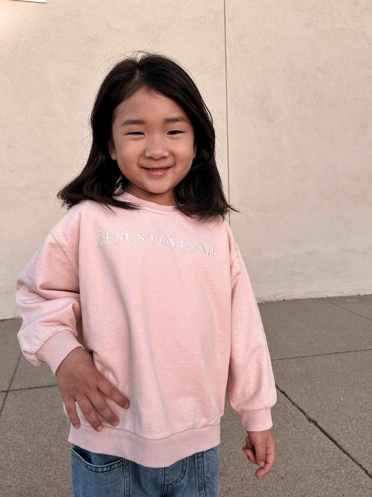 [At Noon Original Design] Kids JESUS LOVES ME Sweatshirt (6m-9y) - Pink