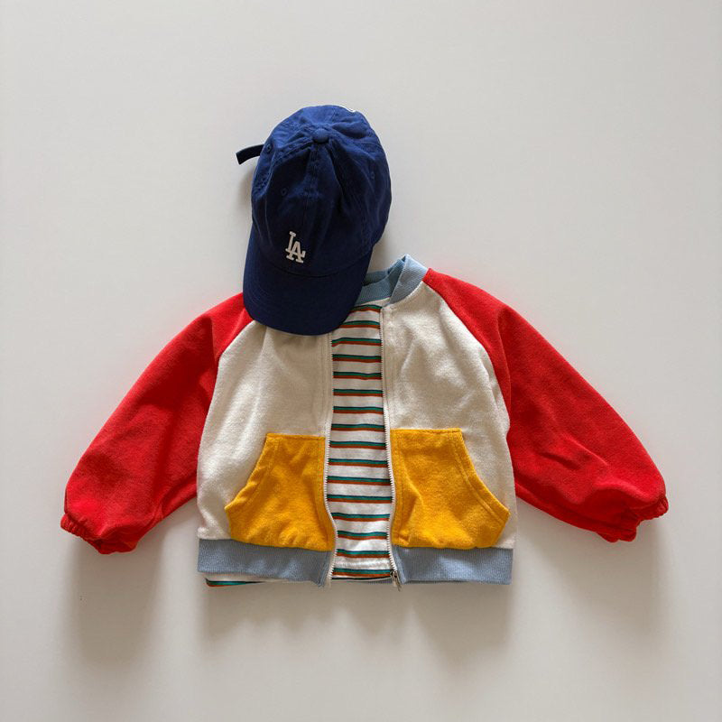 Toddler SP26 Terry Cloth Colorblock Raglan Jacket (1-6y) - Red - AT NOON STORE