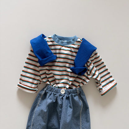 Toddler SP26 Multi Stripe Long Sleeve Loose Fit Top  (1-6y) - Blue - AT NOON STORE