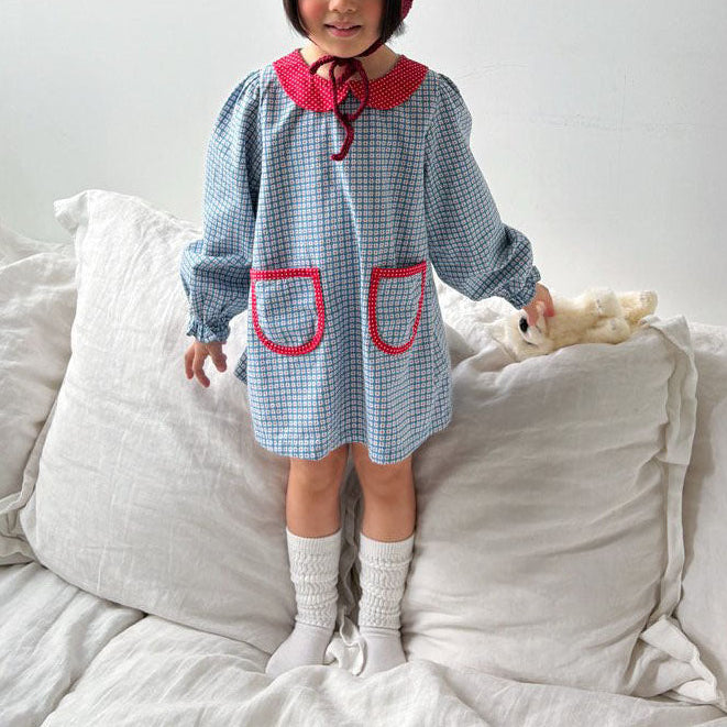 Toddler F26 Floral Peter Pan Collar Pocket Dress (1-6y) - Blue
