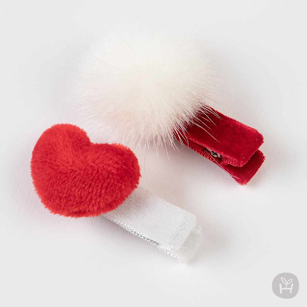 Baby Red Heart and Pom Hair Clip Set (2pk)