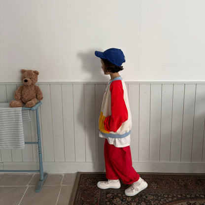 Toddler SP26 Terry Cloth Colorblock Raglan Jacket (1-6y) - Red - AT NOON STORE