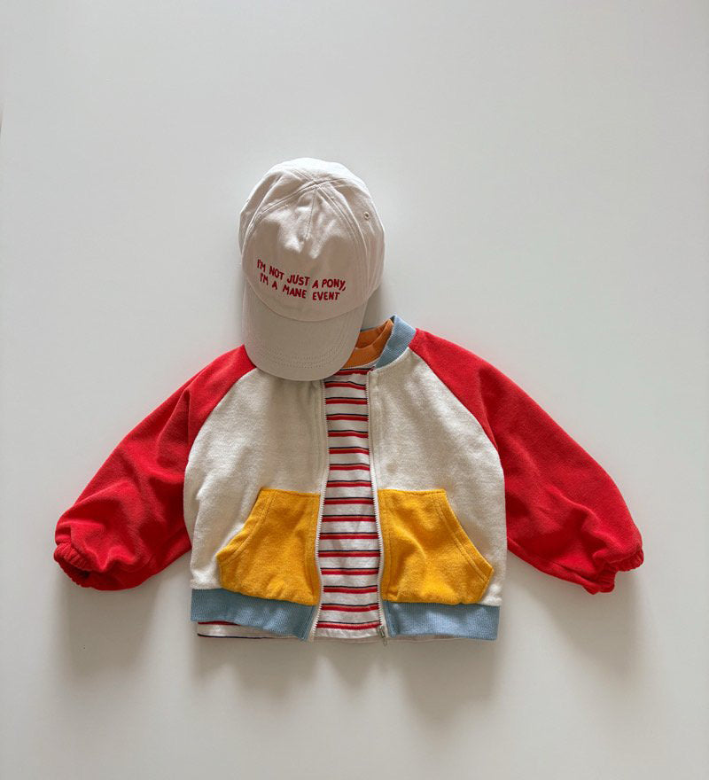 Toddler SP26 Terry Cloth Colorblock Raglan Jacket (1-6y) - Red - AT NOON STORE