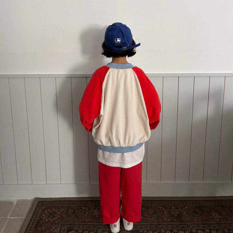 Toddler SP26 Terry Cloth Colorblock Raglan Jacket (1-6y) - Red - AT NOON STORE