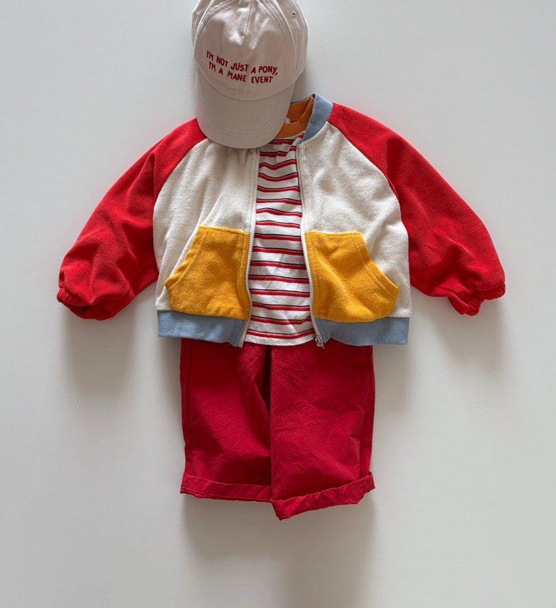 Toddler SP26 Terry Cloth Colorblock Raglan Jacket (1-6y) - Red - AT NOON STORE