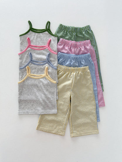 Kids Soy SS26 Noodle Strap Tank Top and Stripe Seersucker Wide Pants Set (1-6y) - 4 Colors - AT NOON STORE