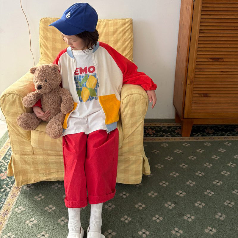 Toddler SP26 Terry Cloth Colorblock Raglan Jacket (1-6y) - Red - AT NOON STORE