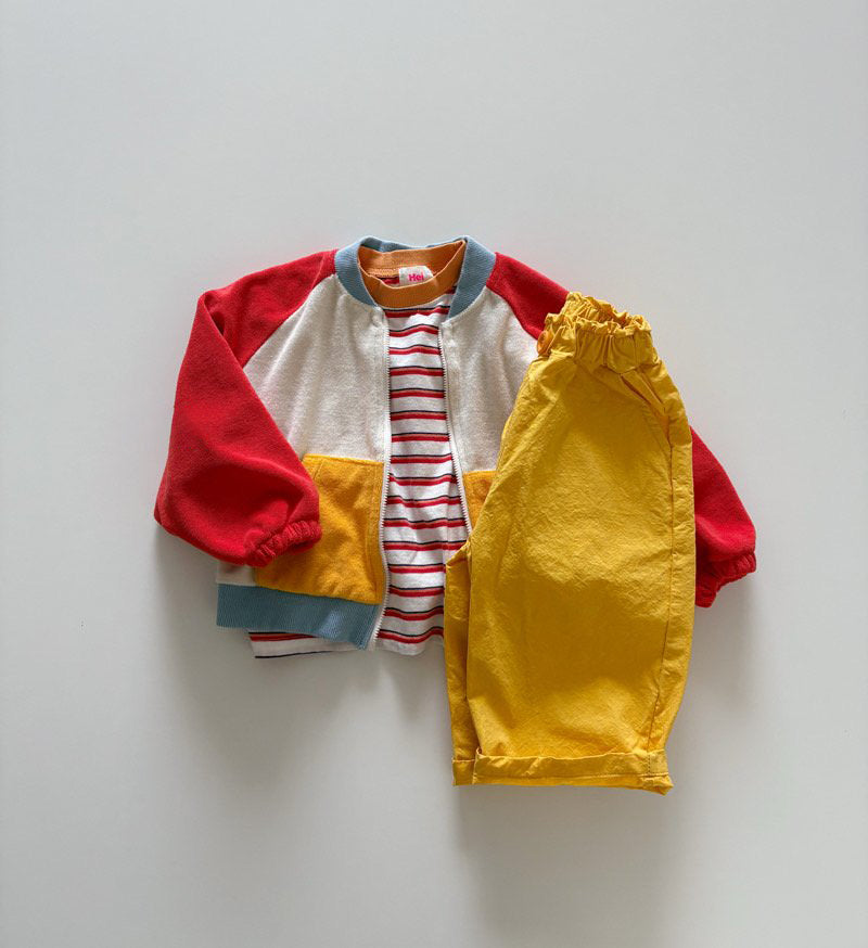 Toddler SP26 Terry Cloth Colorblock Raglan Jacket (1-6y) - Red - AT NOON STORE