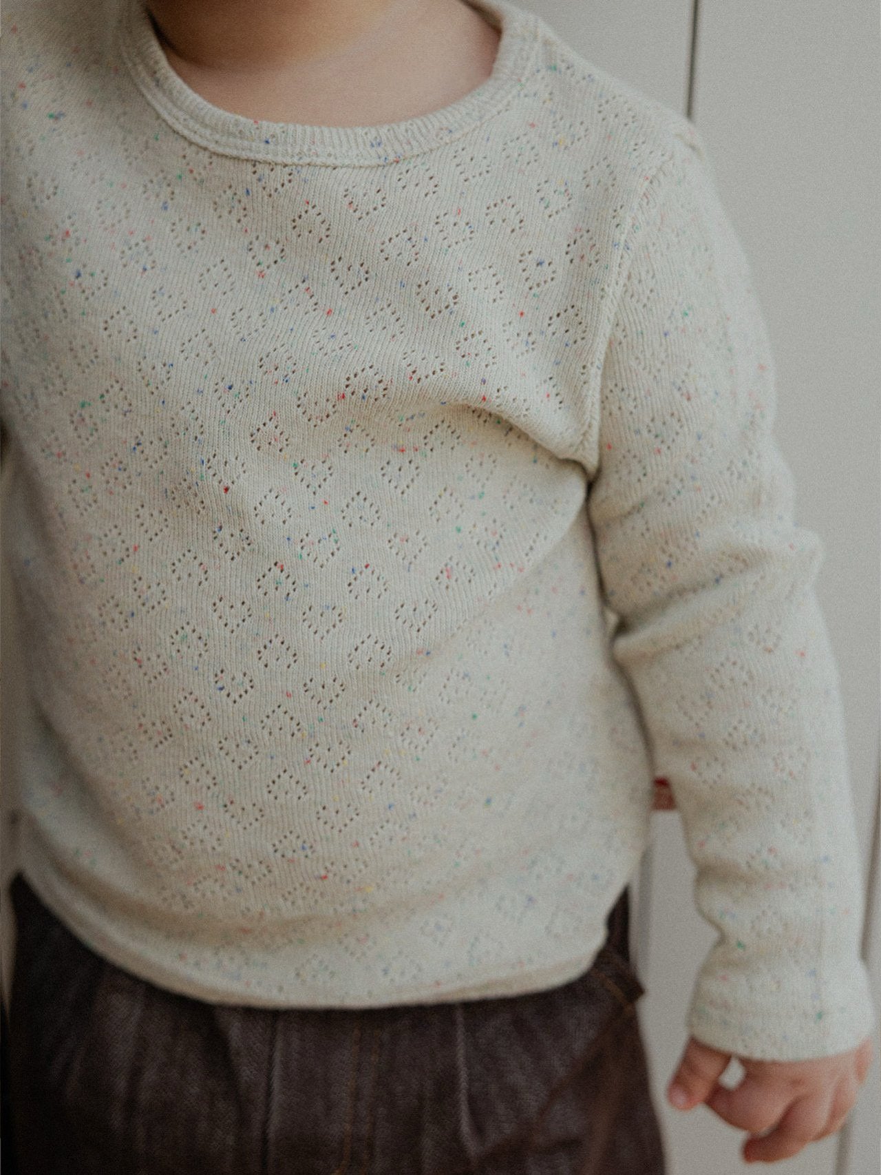 Toddler SP26 Pointelle Confetti Long Sleeve Top (10m-3y) - Ivory - AT NOON STORE
