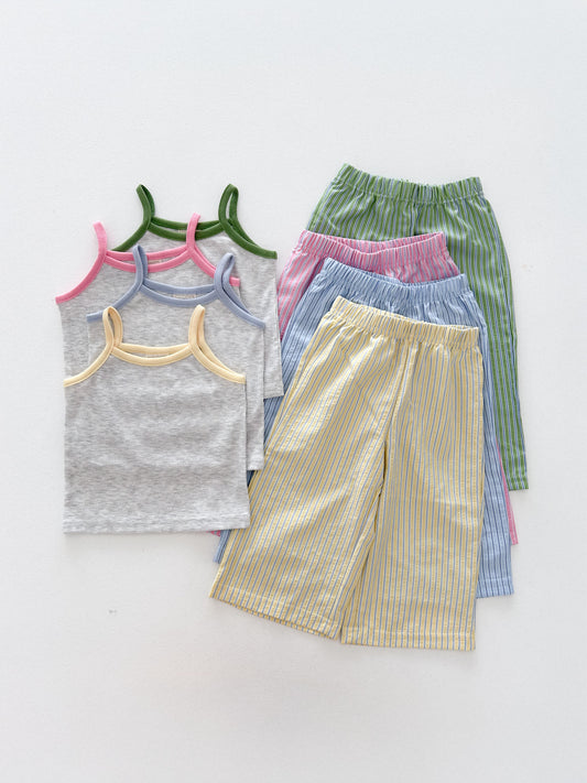 Kids Soy SS26 Noodle Strap Tank Top and Stripe Seersucker Wide Pants Set (1-6y) - 4 Colors - AT NOON STORE