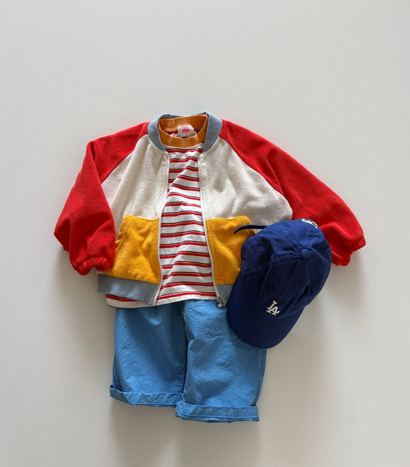 Toddler SP26 Terry Cloth Colorblock Raglan Jacket (1-6y) - Red - AT NOON STORE