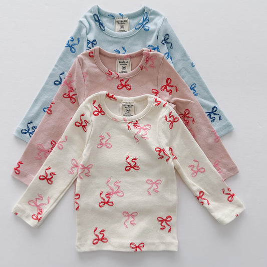 Kids Bow Print Stretch Top (1-3yrs) - 3 Colors - AT NOON STORE