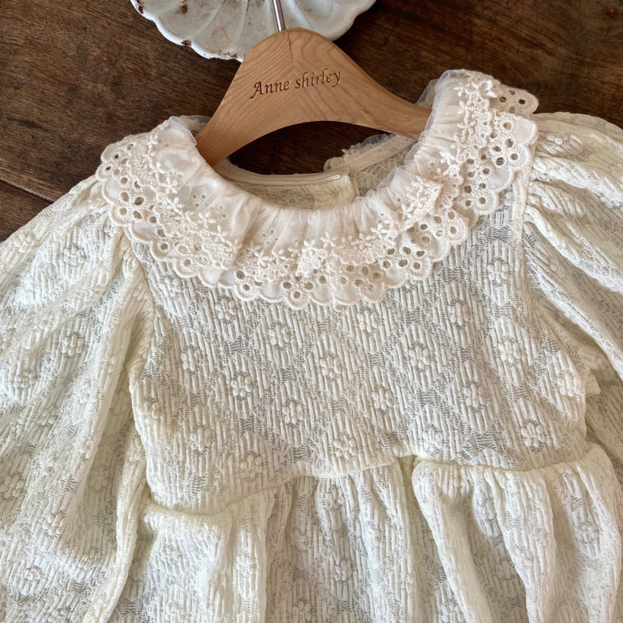 Baby Ann Lace Collar Puff Long Sleeve Romper (6-18m) - Cream