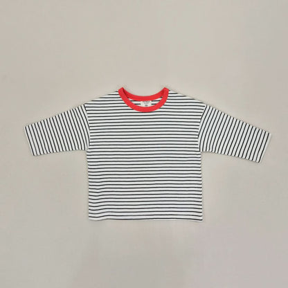 Kids Soy S25 Contrast Neckline Stripe Long Sleeve Top (1-9y) - 2 Colors - AT NOON STORE